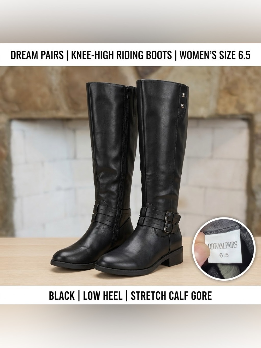 Dream Pairs Black Faux Leather Knee High Riding Boots - Size 6.5 Fur Lined
